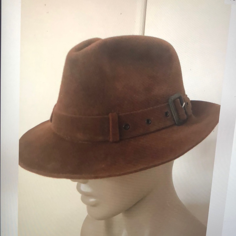 Vintage Dobbs Fifth Avenue NY Rust Brown Felt Fedora Hat Buckle Band 7 1/8